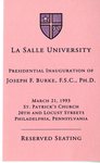 Reserved seating ticket for Bro. Joseph Burke's inauguration